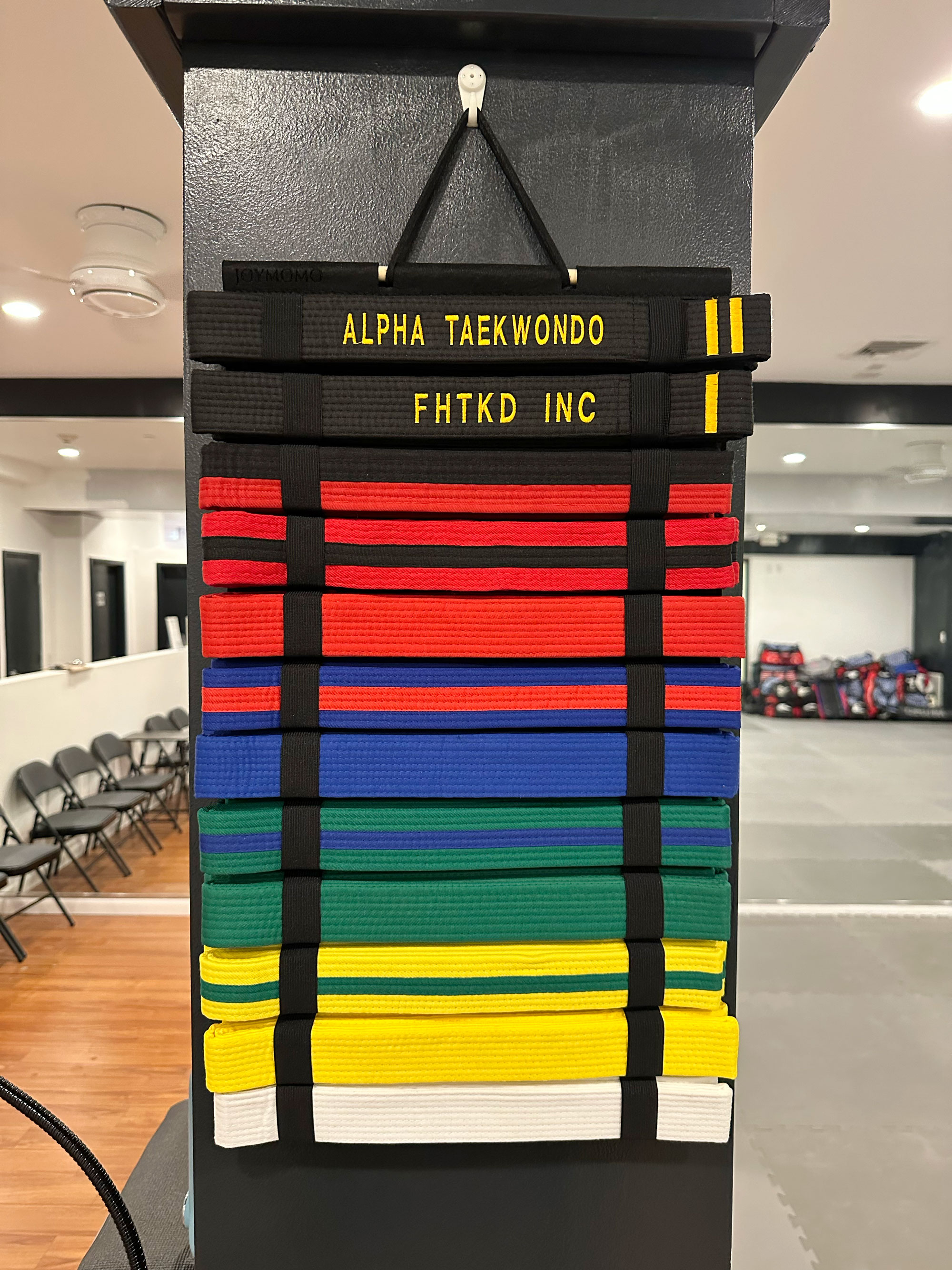 Taekwondo belts in different colors
